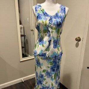 Donna Ricco 2 piece Floral Ruffled Sleeveless Top and Skirt set, Size 6